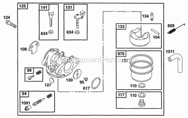Carburetor Assy Diagram and Parts List for 099772-0111-02  Briggs and Stratton Engine